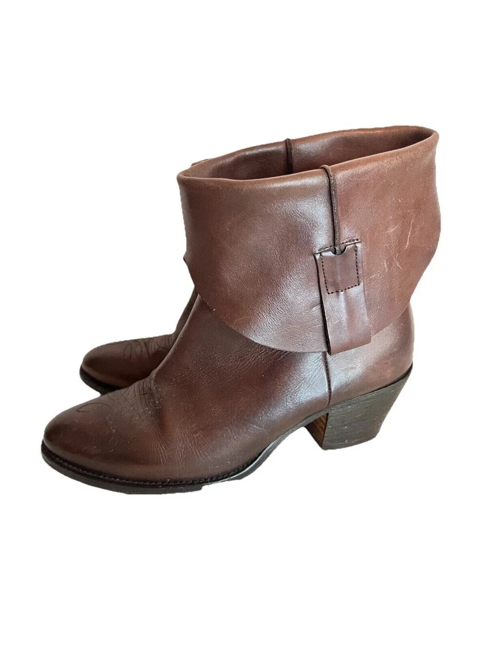 ELENA IACHI Italy Genuine Brown Leather Cowboy Ankle Boots Women’s Sz 37 US 6.5